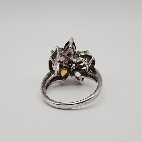 Sterling Silver Amethyst Garnet Topaz Citrine Peridot CZ Flower Ring Size 6 - Picture 7 of 12